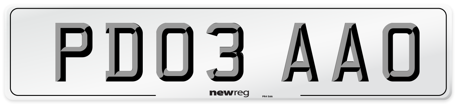 PD03 AAO Number Plate from New Reg